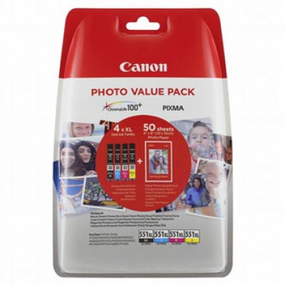 Canon tusz oryginalna 6443B006, CLI-551XL C/M/Y/BK Photo Value Pack, CMYK, blistr, Canon Pixma iP7250,iP8750,iX6850,MG5450,MG5550,M