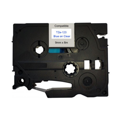 Taśma zamiennik Brother TZ-123 / TZe-123, 9mm x 8m, niebieski druk / przezroczysty podkład