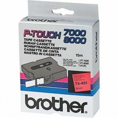 Brother TX-451, 24mm x 15m, czarny druk / czerwony podkład, taśma oryginalna
