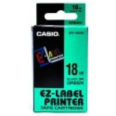 Casio XR-18GN1, 18mm x 8m, czarny druk / zielony podkład, taśma oryginalna