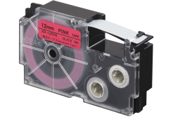 Casio XR-12FPK , 12mm x 8m, czarny druk / sygnał różowy podkład, taśma zamiennik