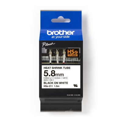 Brother HSe-211E Pro Tape, 5.2 mm x 1.5 m, czarny druk / biały podkład, taśma oryginalna