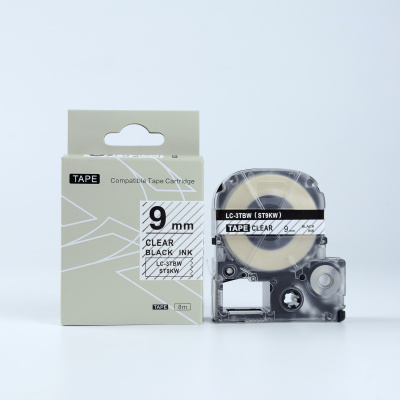 Epson LK-3TBN, ST9KW, C53S653004, 9mm x 9m, czarny druk / przezroczysty podkład, taśma zamiennik