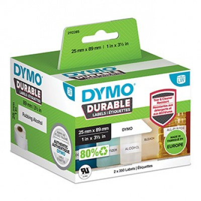Dymo etykiety polipropylenowe 89mm x 25mm, białe, wielofunkcyjność, 2x350 szt., 2112285