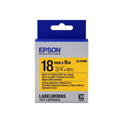 Epson LabelWorks LK-5YBW C53S655010 18mm x 9m, czarny druk / żółty podkład, silna przyczepność, taśma oryginalna
