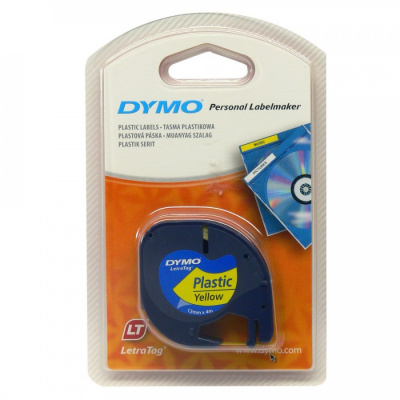 Dymo LetraTag 59423, S0721570, 12mm x 4m, czarny druk / żółty podkład, taśma oryginalna