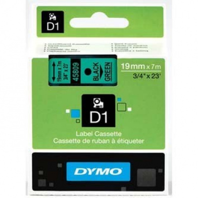 Dymo D1 45809, S0720890, 19mm x 7m, czarny druk / zielony podkład, taśma oryginalna
