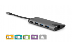 VERBATIM Dokovací stanice USB-C 7v1, 1xHDMI, 1xUSB-C, 3xUSB, 1xRJ45, čtečka SD karet, šedá