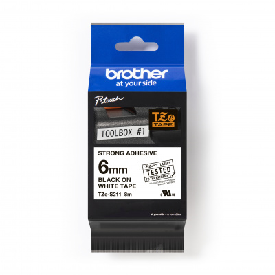 Brother TZ-S211 / TZe-S211 Pro Tape, 6mm x 8m, czarny druk/biały podkład, taśma oryginalna