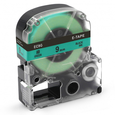Epson LK-3GBP, SC9GW, 9mm x 9m, czarny druk / zielony podkład, taśma zamiennik