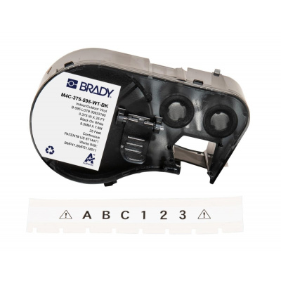 Brady M4C-375-595-WT-BK / 170843, 9.53 mm x 7.62 m, Winyl, czarny druk / biały podkład