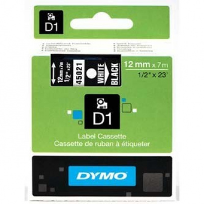 Dymo D1 45021, S0720610, 12mm x 7m biały druk / czarny podkład, taśma oryginalna