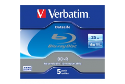 Verbatim BD-R, Datalife, 25GB, jewel box, 43836, 6x, 5-pack