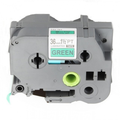 Taśma zamiennik Brother TZ-761 / TZe-761, 36mm x 8m, czarny druk / zielony podkład