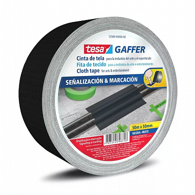 Tesa 53949 Matt Gaffer Tape, czarna matowa taśma tekstylna, 50 mm x 50 m