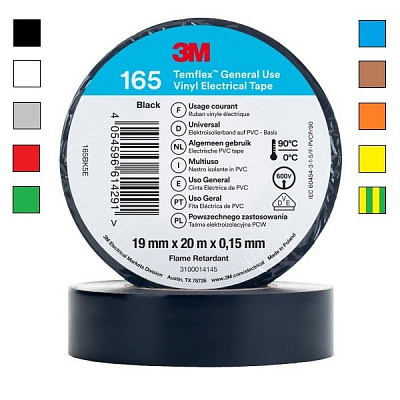 3M Temflex 165 Taśma elektroizolacyjna, 19 mm x 20 m 19 mm x 20 m żółta/yellow