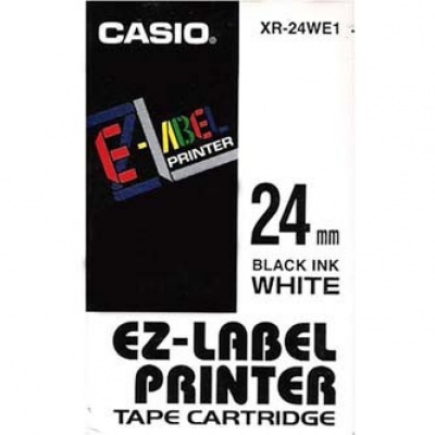 Casio XR-24WE1, 24mm x 8m, czarny druk / biały podkład, taśma oryginalna