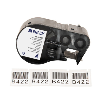 Brady M4-49-422 / 170739, 25.40 mm x 25.40 mm, Polyester, czarny druk / biały podkład