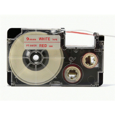 Taśma zamiennik Casio XR-9WER 9mm x 8m czerwony druk / biały podkład