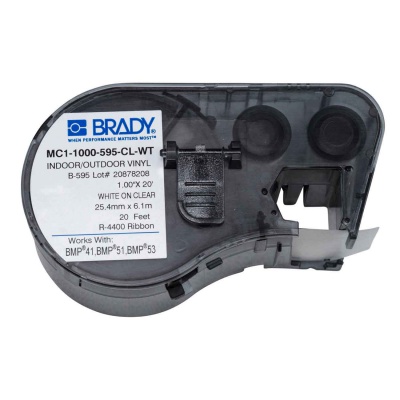 Brady MC1-1000-595-CL-WT / 131607, taśma samoprzylepna 25.40 mm x 6.10 m