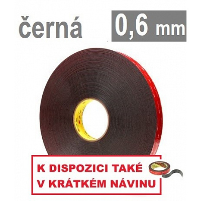 3M VHB™ 5925-F, gr. 0,6 mm; czarna dwustronna mocno klejąca taśma akrylowa 9 mm x 3 m