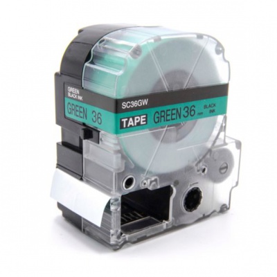 Epson LK-7GBP, SC36GW, 36mm x 9m, czarny druk / zielony podkład, taśma zamiennik