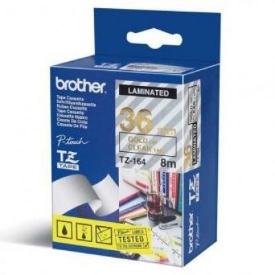 Brother TZ-164 / TZe-164, 18mm x 8m, złoty druk/półprzezroczyste podkład, taśma oryginalna
