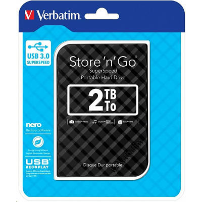 VERBATIM HDD 2.5" 2TB Store 'n' Go Przenośny dysk twardy USB 3.0, Czarny GEN II