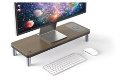 Podstavec pod monitor, dockovací stanice a bezdrátová nabíječka, prostor pro klávesnici, šedý + tmavý dřevodekor, ocel-plast, 20 k