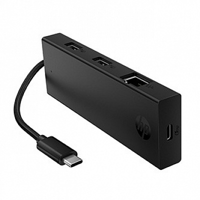 HP Wieloportowy koncentrator USB-C 4-portowy, B8SU8UT, czarny, długość kabla 15 cm, 1 USB Type-C, 2 USB Type-A, 1 RJ-45