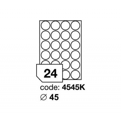 Samoprzylepne etykiety okrągła 45 mm, 24 etykiet, A4, 100 arkuszy