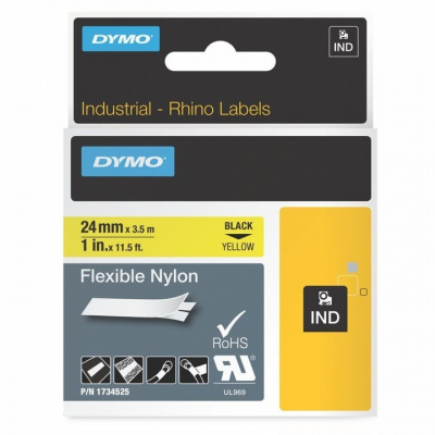 Dymo Rhino 1734525, S0773850, 24mm x 3,5m czarny druk / żółty podkład , taśma oryginalna