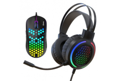 Marvo Sada myši a sluchátek MH01BK, 6400DPI, optická, 6tl., drátová USB, černá, podsvícená