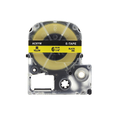 Epson LK-2YBP, SC6YW, C53S652002, 6mm x 9m, czarny druk / żółty podkład, taśma zamiennik
