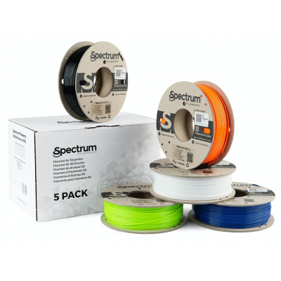 Spectrum 80748 3D filament, Premium PET-G, 1,75mm, 5x250g, biały, czarny, Pomarańczowy, Niebieski, Zielony (Mix Arctic white, Deep black, Lion orange, Navy Blue, Lime green)