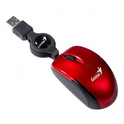 Genius Mysz Micro Traveler V2 31010125107, 1200DPI, optyczna, 3 przyciski, przewodowy USB, czerwony, Micro