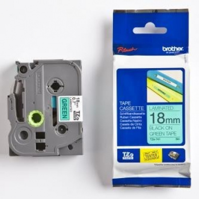 Brother TZ-741 / TZe-741, 18mm x 8m, czarny druk / zielony podkład, taśma oryginalna
