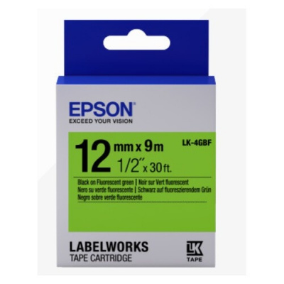 Epson LabelWorks LK-4GBF C53S654018 12mm x 9m, czarny druk / zielony podkład, fluorescencyjny, taśma oryginalna