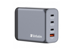 Verbatim GaN 32204, podróżna ładowarka sieciowa, USB 3.0, USB C, szary, 200 W, wymienne widelce C,G,A
