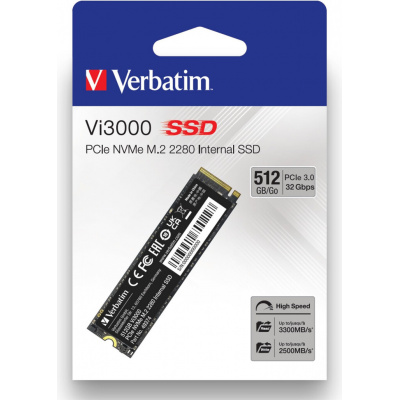 Interní disk SSD Verbatim NVMe, 512GB, GB, Vi3000 M.2, 49374, 3300 MB/s-R, 2500 MB/s-W