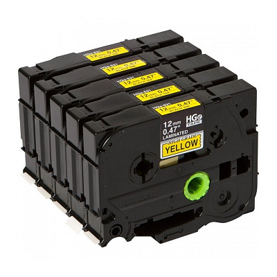 Brother HGE-631, 12mm x 8m, czarny druk / żółty podkład, taśma oryginalna