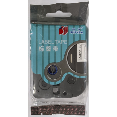 Taśma samoprzylepna Supvan L-431E, 12mm x 8m, czarny druk / czerwony podkład, laminowane