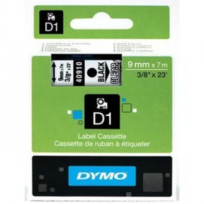 Dymo D1 40910, S0720670, 9mm x 7m, czarny druk / przezroczysty podkład, taśma oryginalna