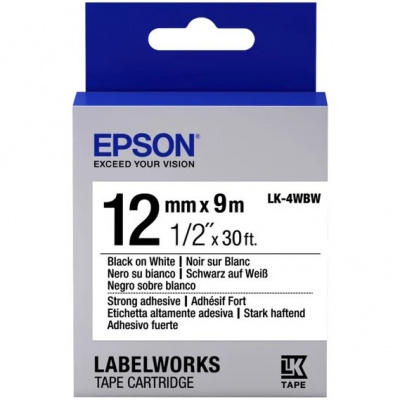 Epson LabelWorks LK-4WBW C53S654016 12mm x 9m, czarny druk / biały podkład, silna przyczepność, taśma oryginalna