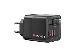 Verbatim GaN 32217, podróżna ładowarka sieciowa, USB 3.0, USB C, szary, 65 W, wymienne widelce C,G,A ze zintegrowanym kablem