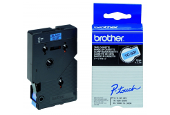 Brother TC-501, 12mm x 7,7m, czarny druk / niebieski podkład, laminowane, taśma oryginalna