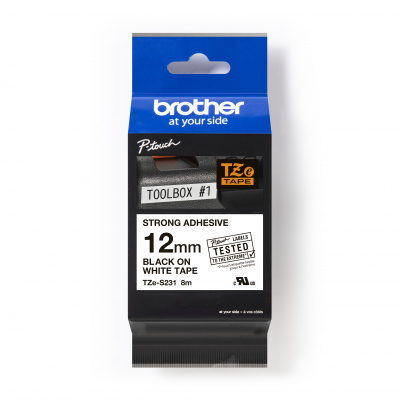 Brother TZ-S231 / TZe-S231 Pro Tape, 12mm x 8m, czarny druk/biały podkład, taśma oryginalna