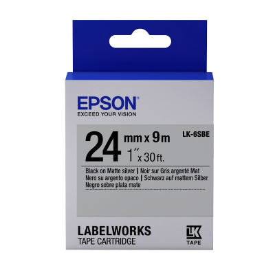 Epson LabelWorks LK-6SBE C53S656009 24mm x 9m, czarny druk / matowy srebrny podkład, matowa, taśma oryginalna