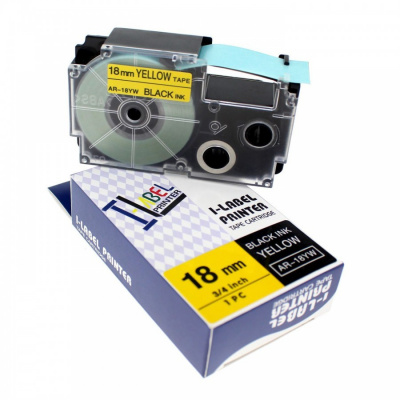 Taśma zamiennik Casio R11YW 18mm x 2,5m termokurczliwa, czarny druk / żółty podkład