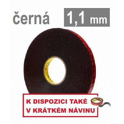 3M VHB™ 5952-F, gr. 1,1 mm; czarna dwustronna, bardzo mocno klejąca taśma akrylowa 9 mm x 3 m
